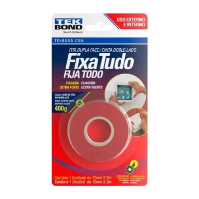 Fita Dupla Face Acrilica 12Mm x 2M Vermelha Tekbond Novo