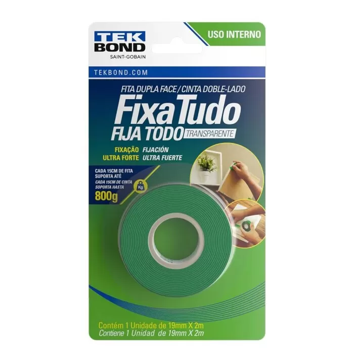 Fita Dupla Face Acrilica 19Mm X 2M Verde Tekbond Novo