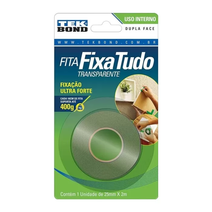 Fita Dupla Face Acrílica 25Mm x 2M Verde Tekbond Novo