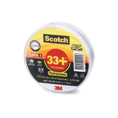 Fita Isolante Profissional 19mmx20m Preta 3M Scotch 33+