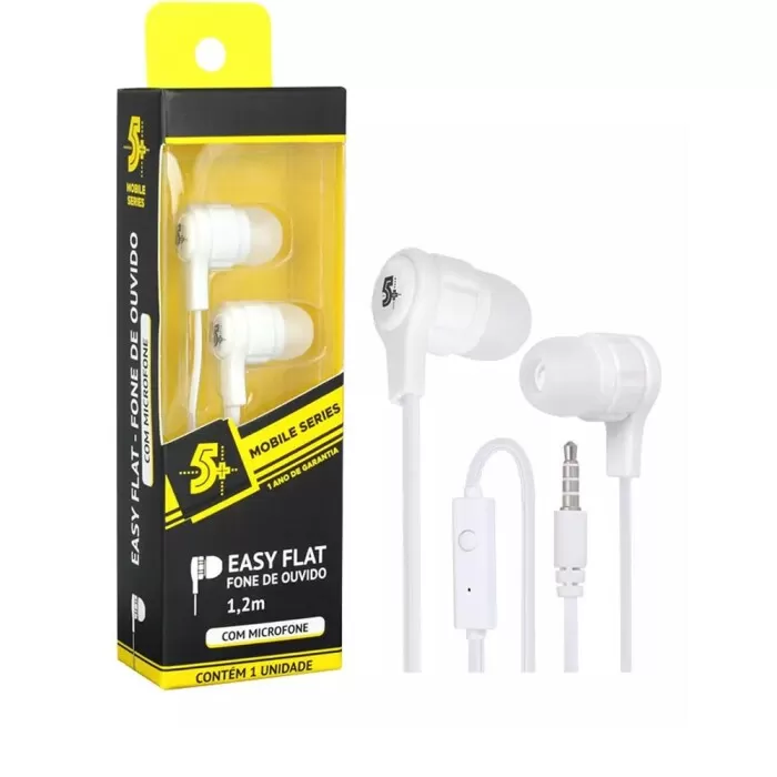 Fone De Ouvido Com Fio Easy Flat P3 Para Celular Branco