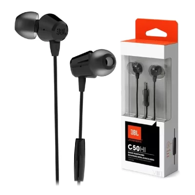 Fone De Ouvido In-Ear Jbl Com Fio Preto Novo C50hi