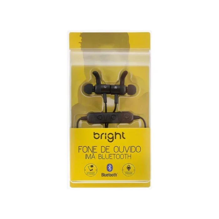 Fone de ouvido sem fio Bluetooth com ímã preto 0511 Bright novo
