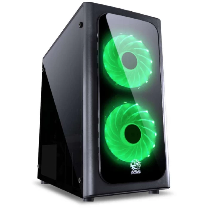 Gabinete mid-tower venus preto com 2 fans led verde