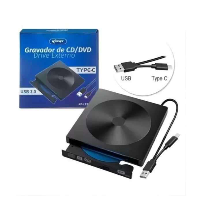 Gravador Externo De Cd Dvd 3.0 Usb + Tipo C Knup