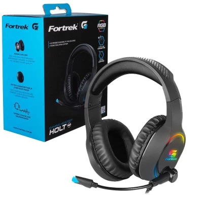 HEADSET GAMER FORTREK HOLT RGB PRETO COM MICROFONE