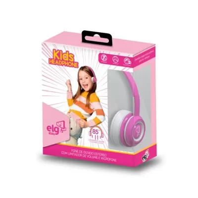 Headphone Estereo Kids 85Db Rosa Kd01Pw Elg Novo