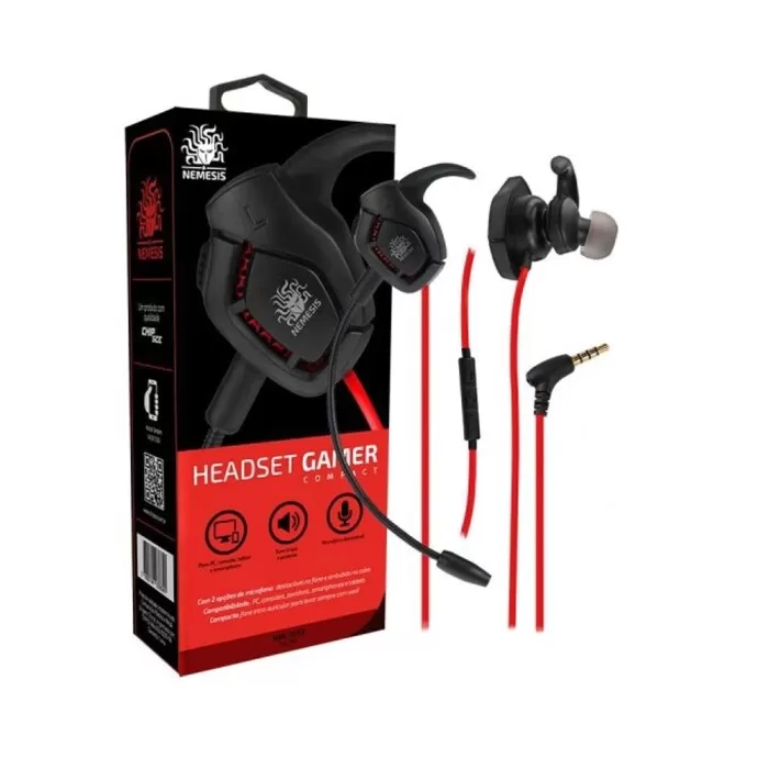 Headset Gamer Compact Preto E Vermelho Nemesis Novo