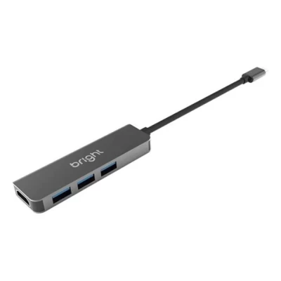 Hub Usb Bright Com Plug Tipo C 3 Portaas+Hdmi 4K Novo