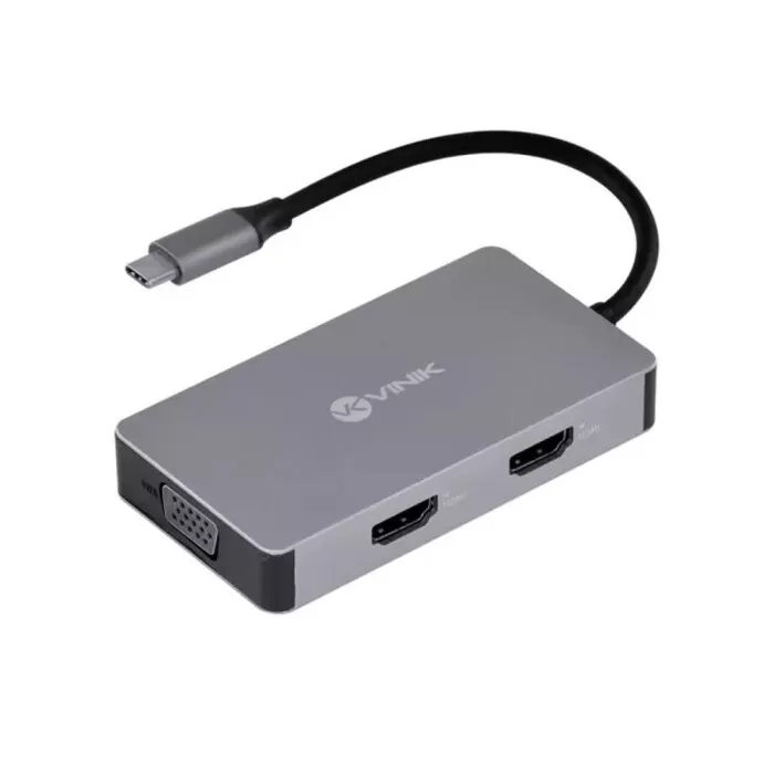 Hub Usb Tipo C Com 5 Entradas + Hdmi + Vga 60W Vinik