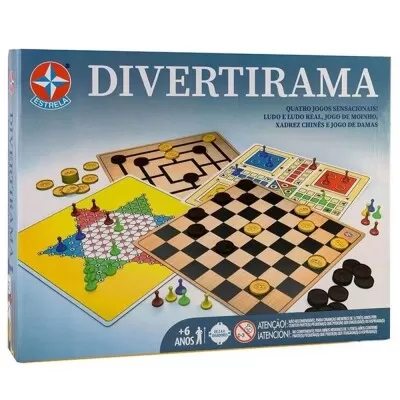 Jogo 4 em 1 Divertirama Ludo Jogo Do Moinho Xadrez e Damas