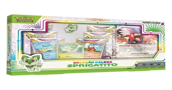 Box Pokémon Coleção Paldea Koraidon Ex 40 Cartas Sprigatito - Verde