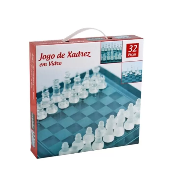 Jogo De Xadrez 25X25Cm De Vidro 33 Peças Im42046 Novo