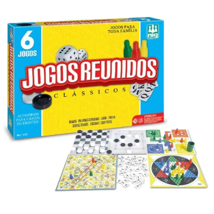 Jogo de tabuleiro Super Jogos Clássicos Reunidos 6 em 1