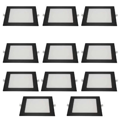 Kit 10 Painel Led Quadrado Embutir Preto 12w 6500k