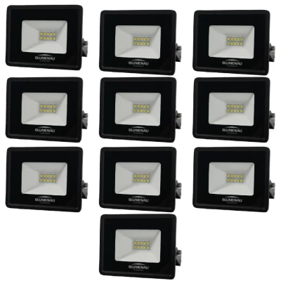 Kit 10 Refletor Led Tech Alumínio Blumenau Bivolt 10W 3.000K