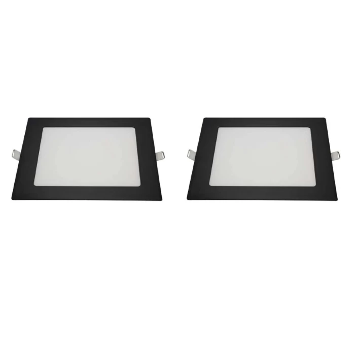 Kit 2 Painel Led Quadrado Embutir Preto 12w 6500k