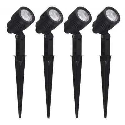 Kit 4 Espeto de Jardim Clear Led Preto 6W 3000K Luz Amarela