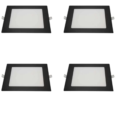 Kit 4 Painel Led Quadrado Embutir Preto 12w 6500k