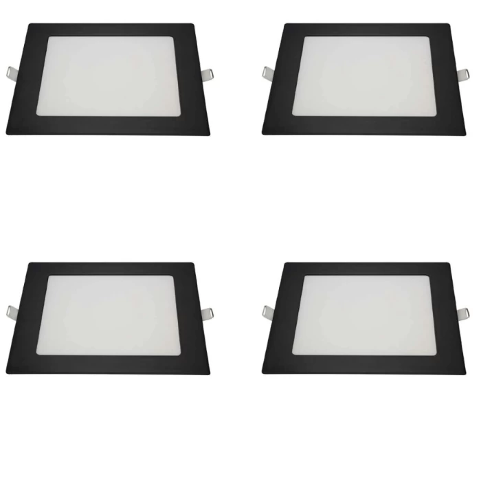 Kit 4 Painel Led Quadrado Embutir Preto 12w 6500k