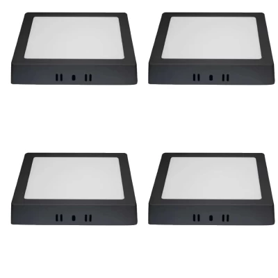 Kit 4 Painel Led Quadrado Sobrepor Preto 12w 3000k