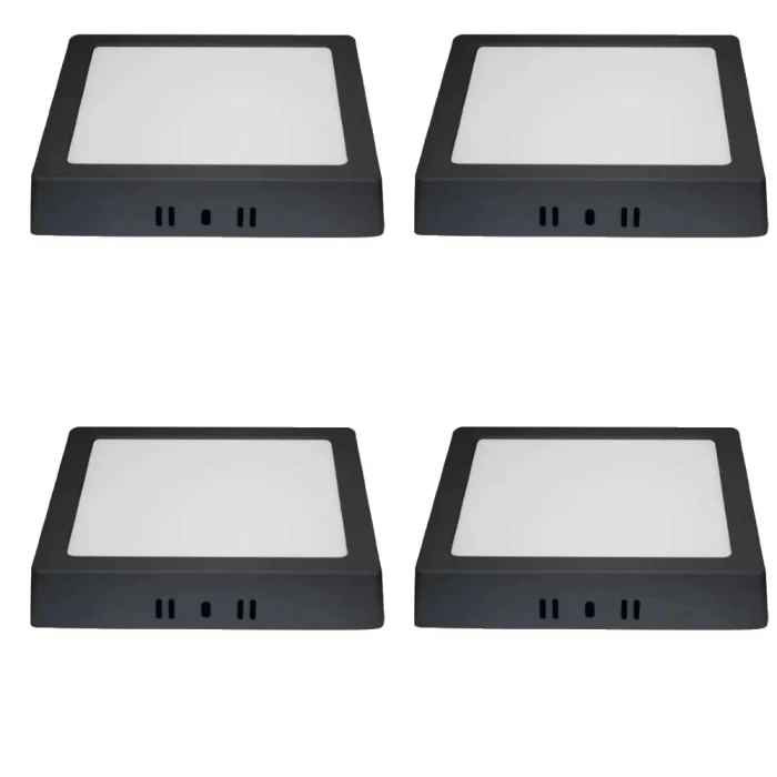 Kit 4 Painel Led Quadrado Sobrepor Preto 12w 3000k