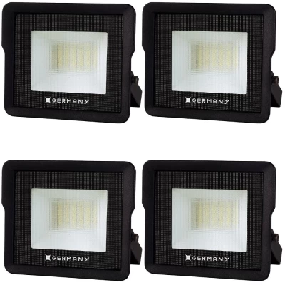 Kit 4 Refletor Led Licht Germany Alumínio 25W 6.500K Preto