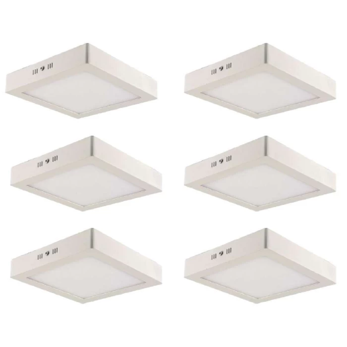 Kit 6 Painel Led Sobrepor Quadrado 18W 3000K Branco