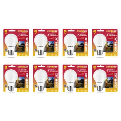 Kit 8 Lâmpadas 9W 2700K Sensor de Luminosidade Ourolux