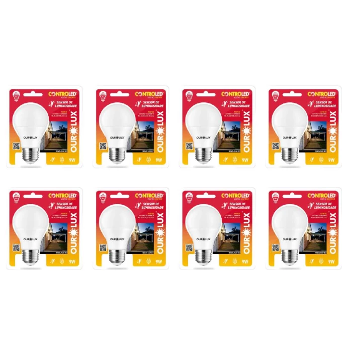 Kit 8 Lâmpadas 9W 6500K Sensor de Luminosidade Ourolux