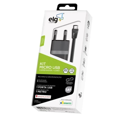 Kit Cabo De Carregador De Parede Micro Usb V8 Elg Novo