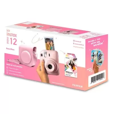 Kit Câmera Instax Mini 12 Rosa + Bolsa + 10 Filmes