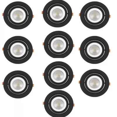 Kit Com 10 Spot De Led Plano De Embutir Redondo Par30 Preto