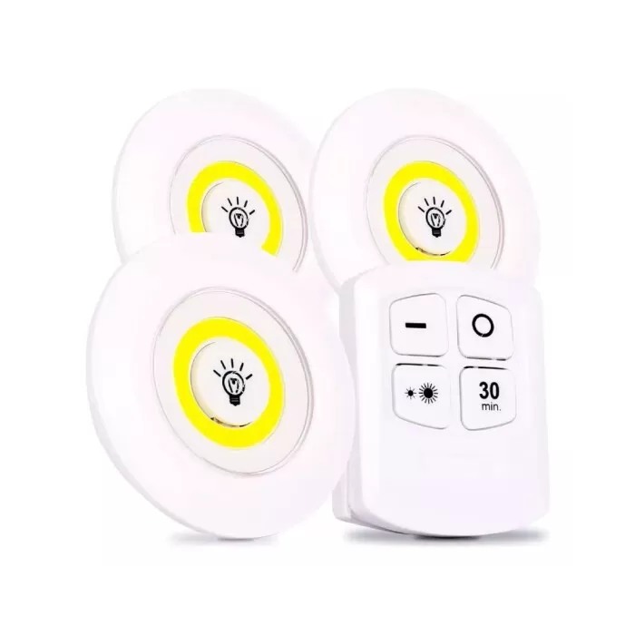 Kit Com 3 Luminária De Led Spot A Pilha Com Controle