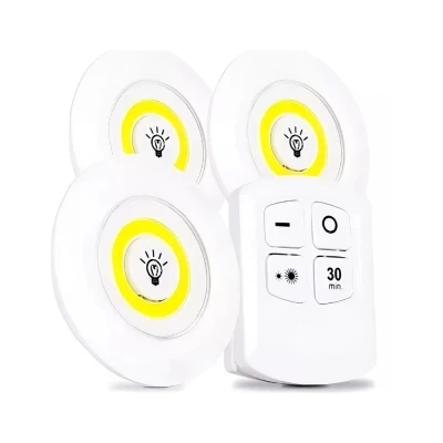 Kit Com 3 Luminária Led Spot A Pilha 6500K Com Controle