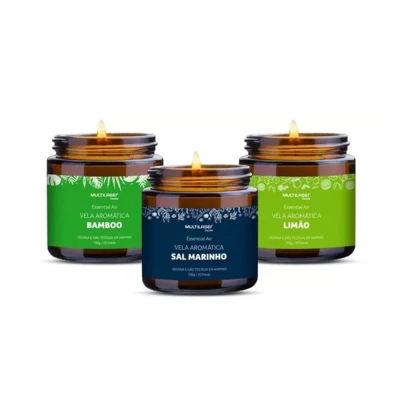 Kit Com 3 Velas Relaxantes Aromáticas 100g Bamboo/Sal/Limão