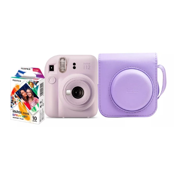 Kit De Câmera Instax Mini 12 Lilás + Bolsa + Filme Fujifilm