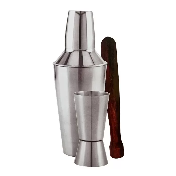 Kit De Coqueteleira Para Drinks/Bebidas Com 3 Peças Em Inox