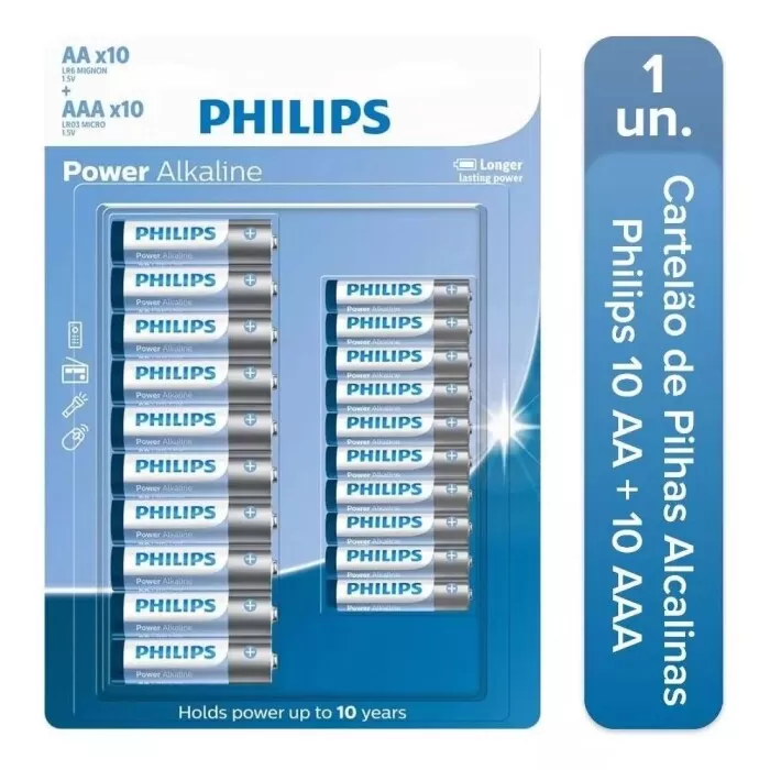 Kit De Pilhas Alcalina AAA + AA Com 10 Unidades Philips