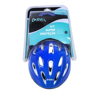 Kit De Proteção Com Capacete Joelheira Cotoveleira Azul Bel