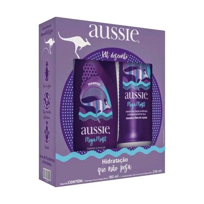 Kit Shampoo + Condicionador. 180/236ML Aussie Mega Moist