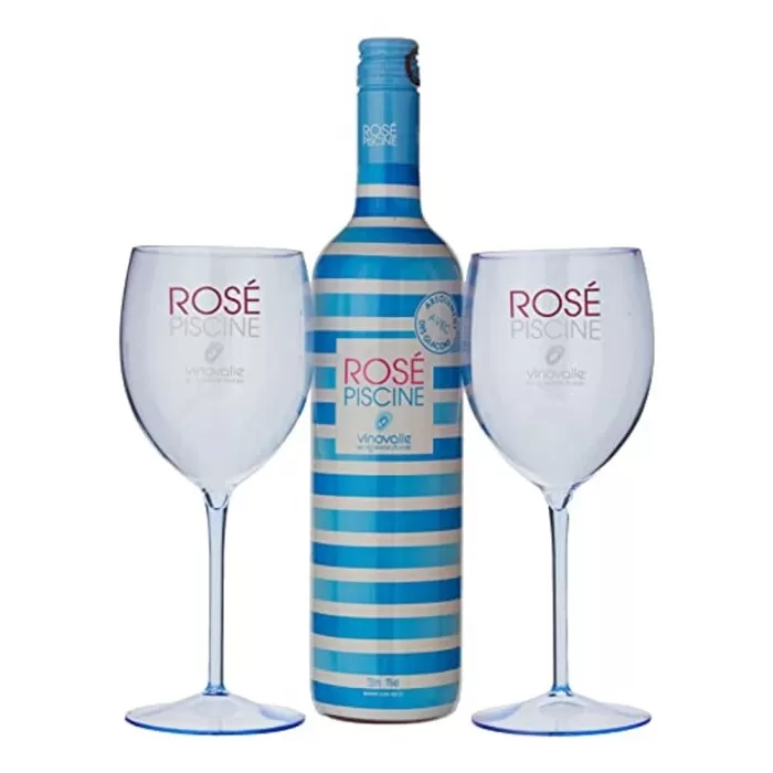 Kit Vinho Rose Piscine + Taças Plástico Novo