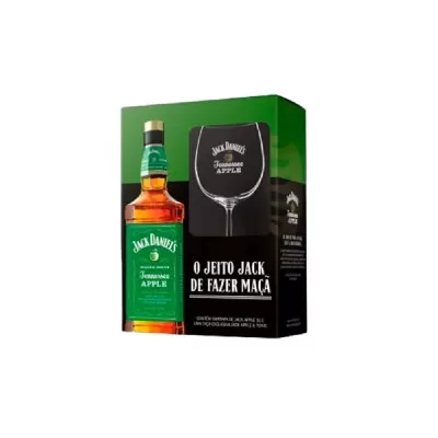 Kit Whisky Jack Daniels Apple 1 Litro + Taça De Vidro