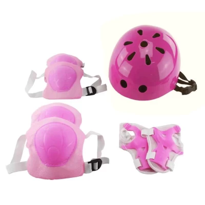 Kit de Proteção Capacete, Joelheira e Cotoveleira Rosa