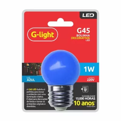 Lampada Bolinha Color Led, Azul, 1 W, 220V E27 Novo