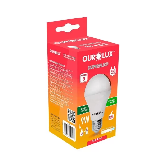 Lâmpada Superled Ouro E27 9W 6500K 24V Ourolux Novo