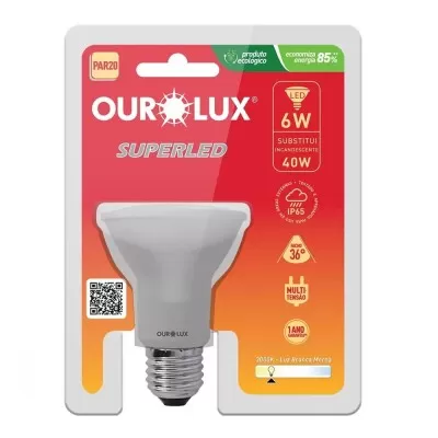 Lâmpada Superled Par20 Ourolux 6W 3000K Ip65 36º Bivolt Novo