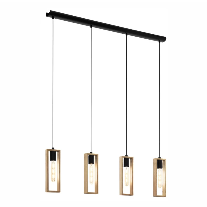 Luminaria Pendente 4x E27 240w Aço e Madeira Preto Bivolt