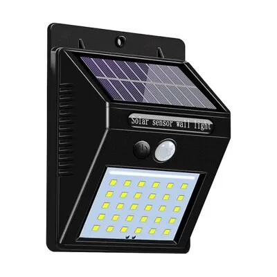 Luminária Solar Com 30 Leds Com Sensor De Presença Preta