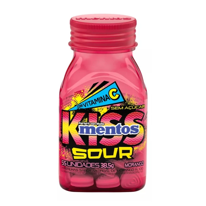 Mentos Kiss Sour Sabor Morango Com Vitamina C - Sem Açucar